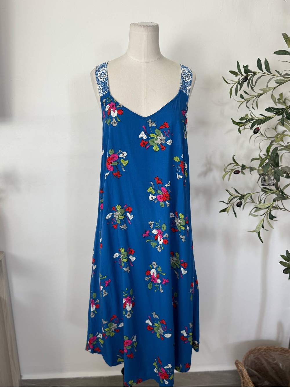 Matilda Jane Blue Floral Maxi Dress Size M Open Back Boho Cottagecore